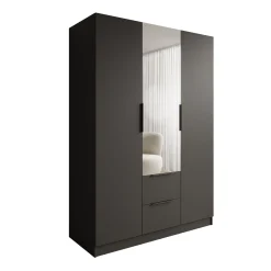 Caliero - Kledingkast 3-deurs met spiegel - Zwart - 150x60x216 cm