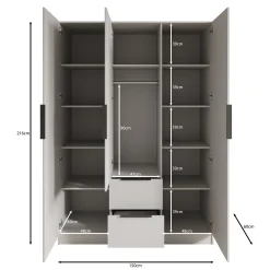 Caliero - Kledingkast 3-deurs met spiegel - Zwart - 150x60x216 cm