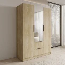 Caliero - Kledingkast 3-deurs met spiegel - Eikenpatroon - 150x60x216