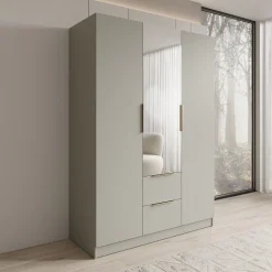 Caliero - Kledingkast 3-deurs met spiegel - Beige - 150x60x216 cm
