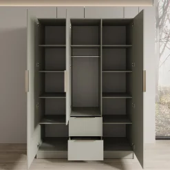 Caliero - Kledingkast 3-deurs met spiegel - Beige - 150x60x216 cm