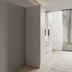 Caliero - Kledingkast 3-deurs met spiegel - Wit - 150x60x216