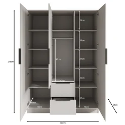 Caliero - Kledingkast 3-deurs met spiegel - Wit - 150x60x216
