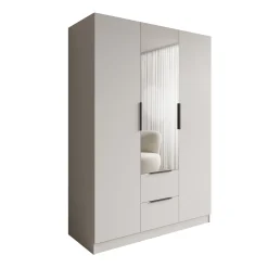 Caliero - Kledingkast 3-deurs met spiegel - Wit - 150x60x216