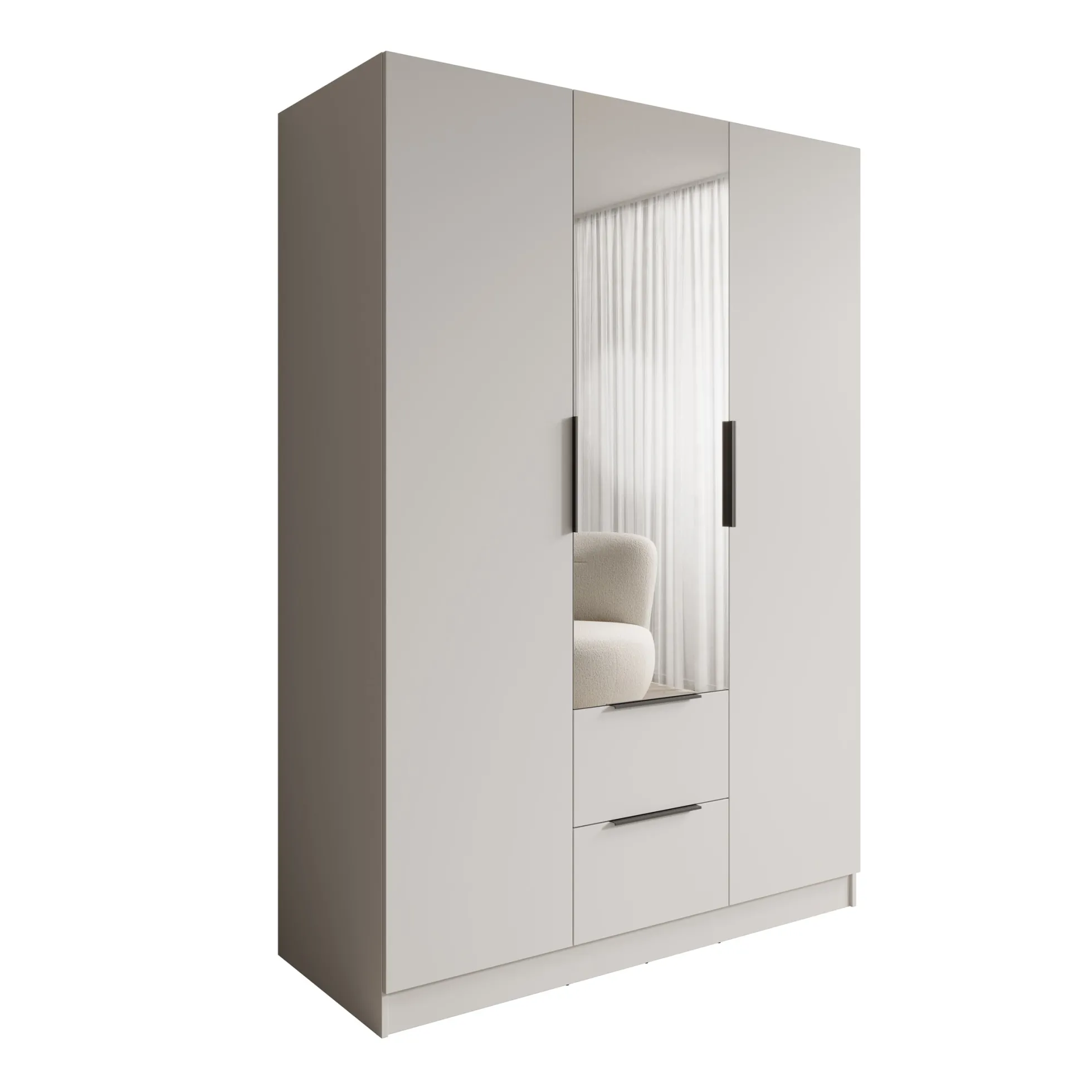 Caliero - Kledingkast 3-deurs met spiegel - Wit - 150x60x216