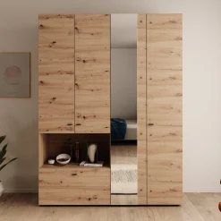 Calista - Kledingkast met 4 deuren - Eikenpatroon - 155x52x208 cm