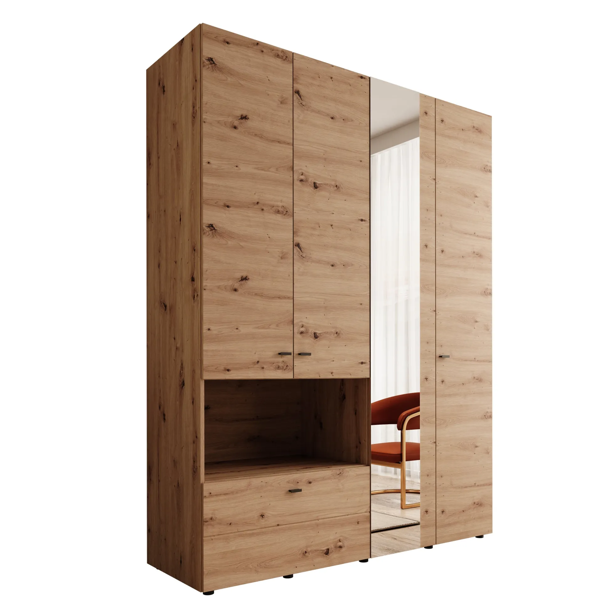 Calista - Kledingkast met 4 deuren - Eikenpatroon - 155x52x208 cm
