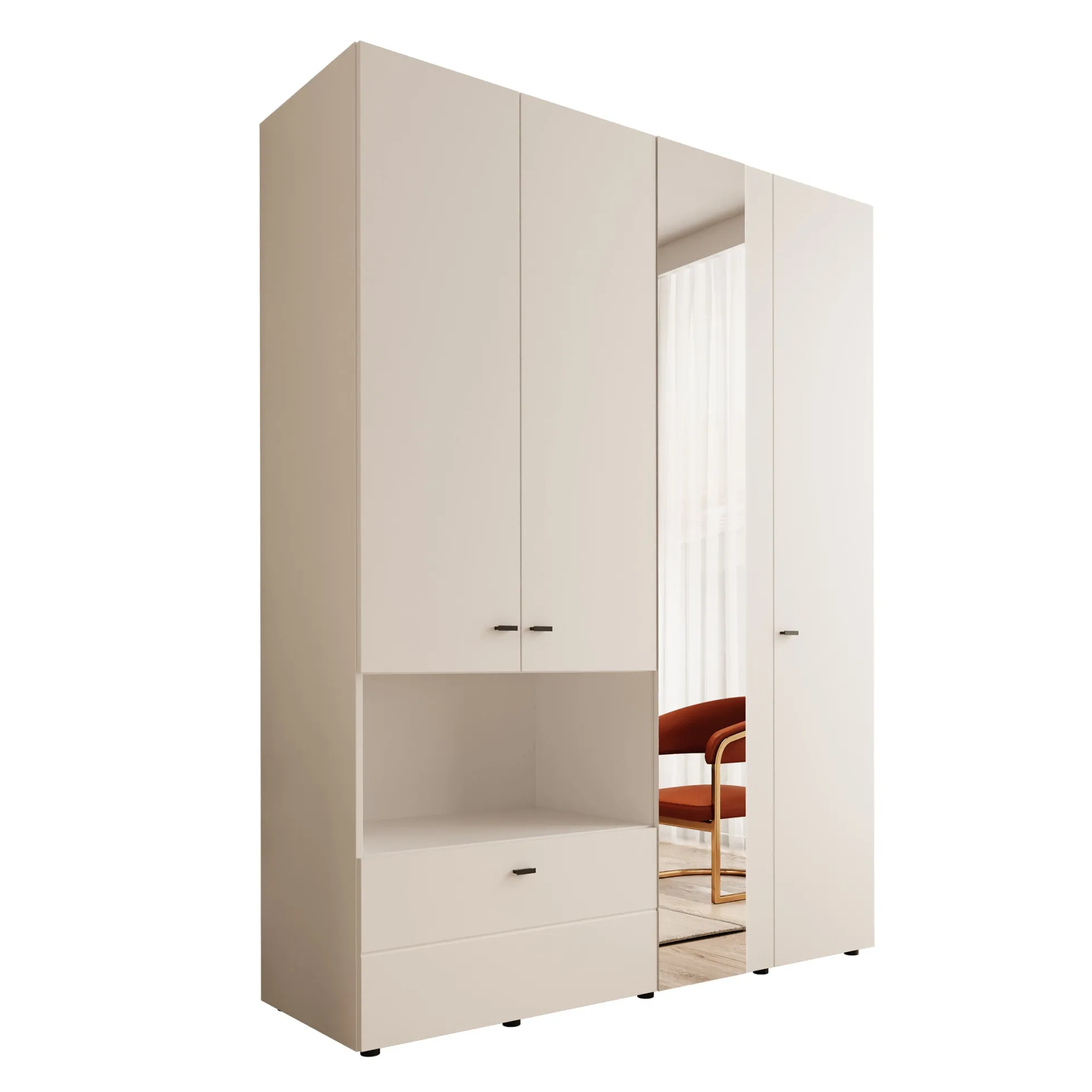 Calista - Kledingkast met 4 deuren - Wit - 155x52x208 cm