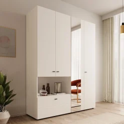 Calista - Kledingkast met 4 deuren - Wit - 155x52x208 cm