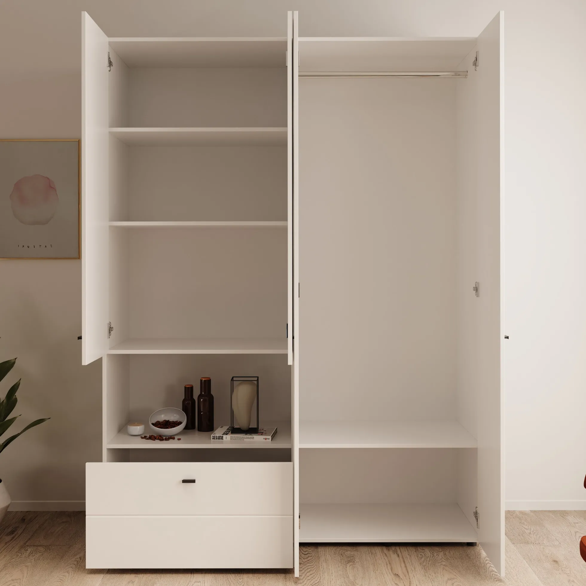 Calista - Kledingkast met 4 deuren - Wit - 155x52x208 cm