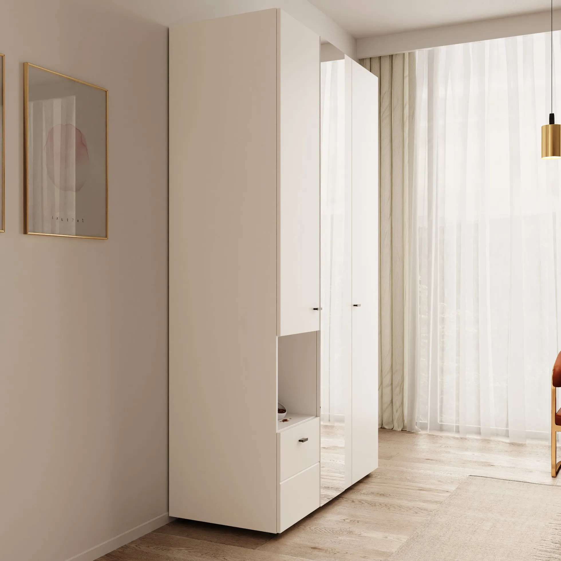 Calista - Kledingkast met 3 deuren - Wit - 117x52x208 cm