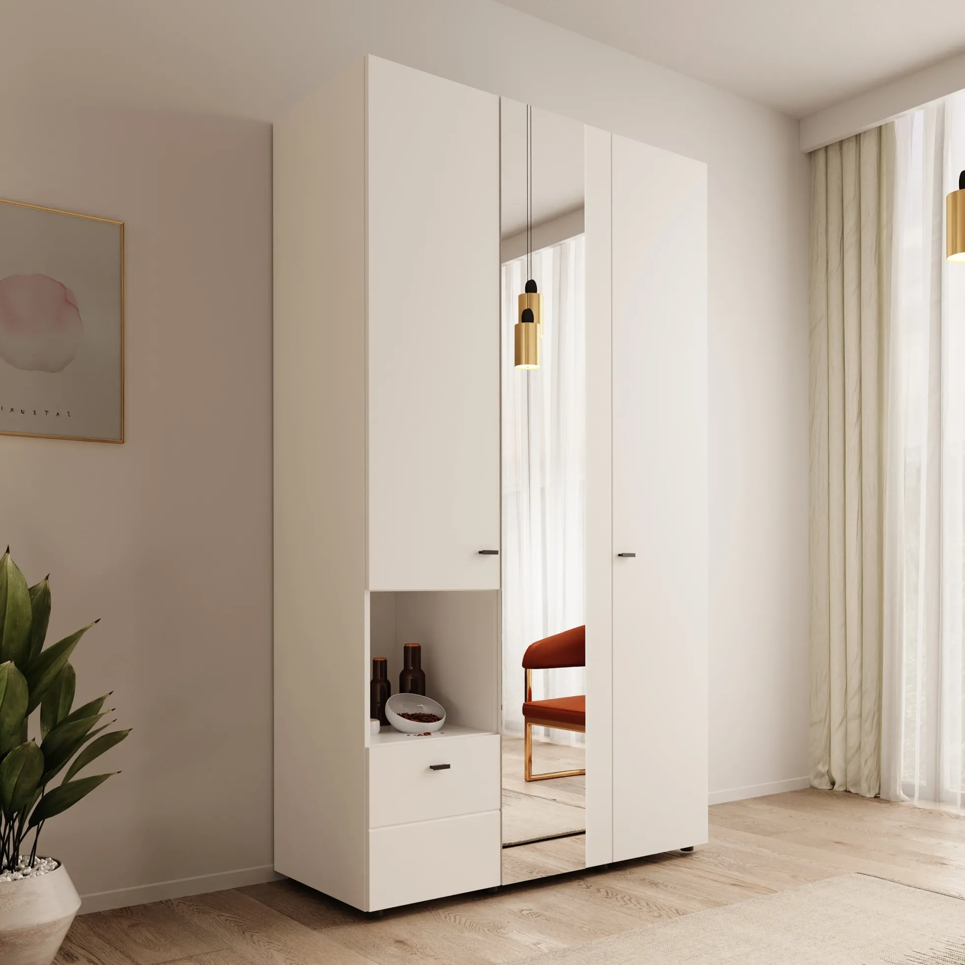 Calista - Kledingkast met 3 deuren - Wit - 117x52x208 cm