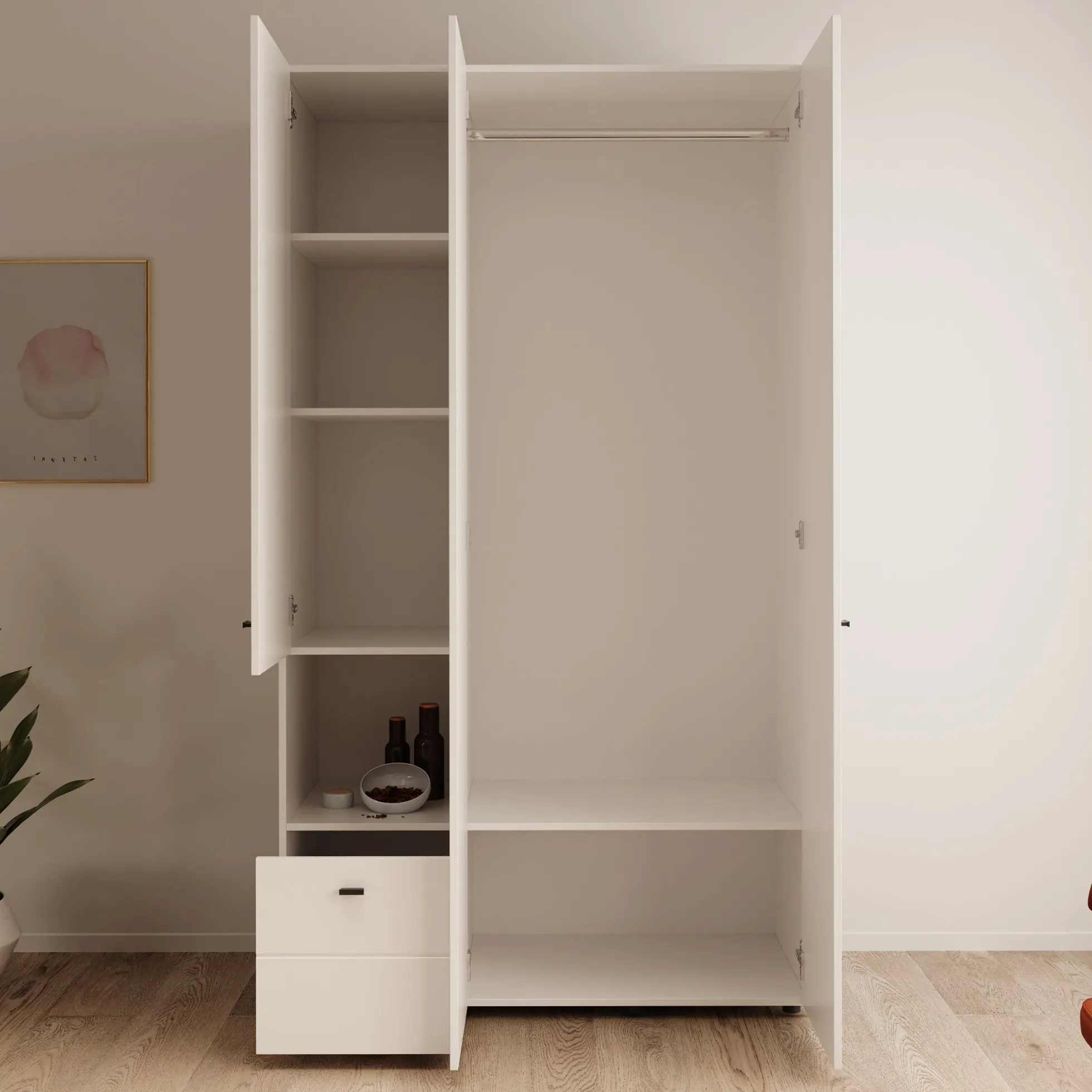 Calista - Kledingkast met 3 deuren - Wit - 117x52x208 cm