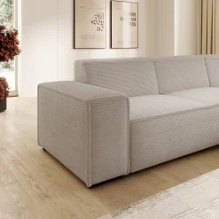 Cardiff - Hoekbank 3-zits met chaise longue - Ribstof beige - Rechts