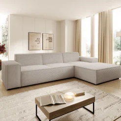 Cardiff - Hoekbank 3-zits met chaise longue - Ribstof beige - Rechts