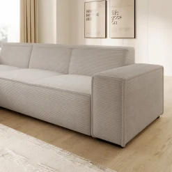 Cardiff - Hoekbank 3-zits met chaise longue - Ribstof beige - Links