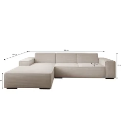 Cardiff - Hoekbank 3-zits met chaise longue - Ribstof grijs - Links