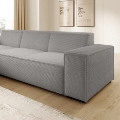 Cardiff - Hoekbank 3-zits met chaise longue - Ribstof grijs - Links