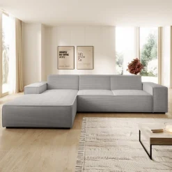Cardiff - Hoekbank 3-zits met chaise longue - Ribstof grijs - Links