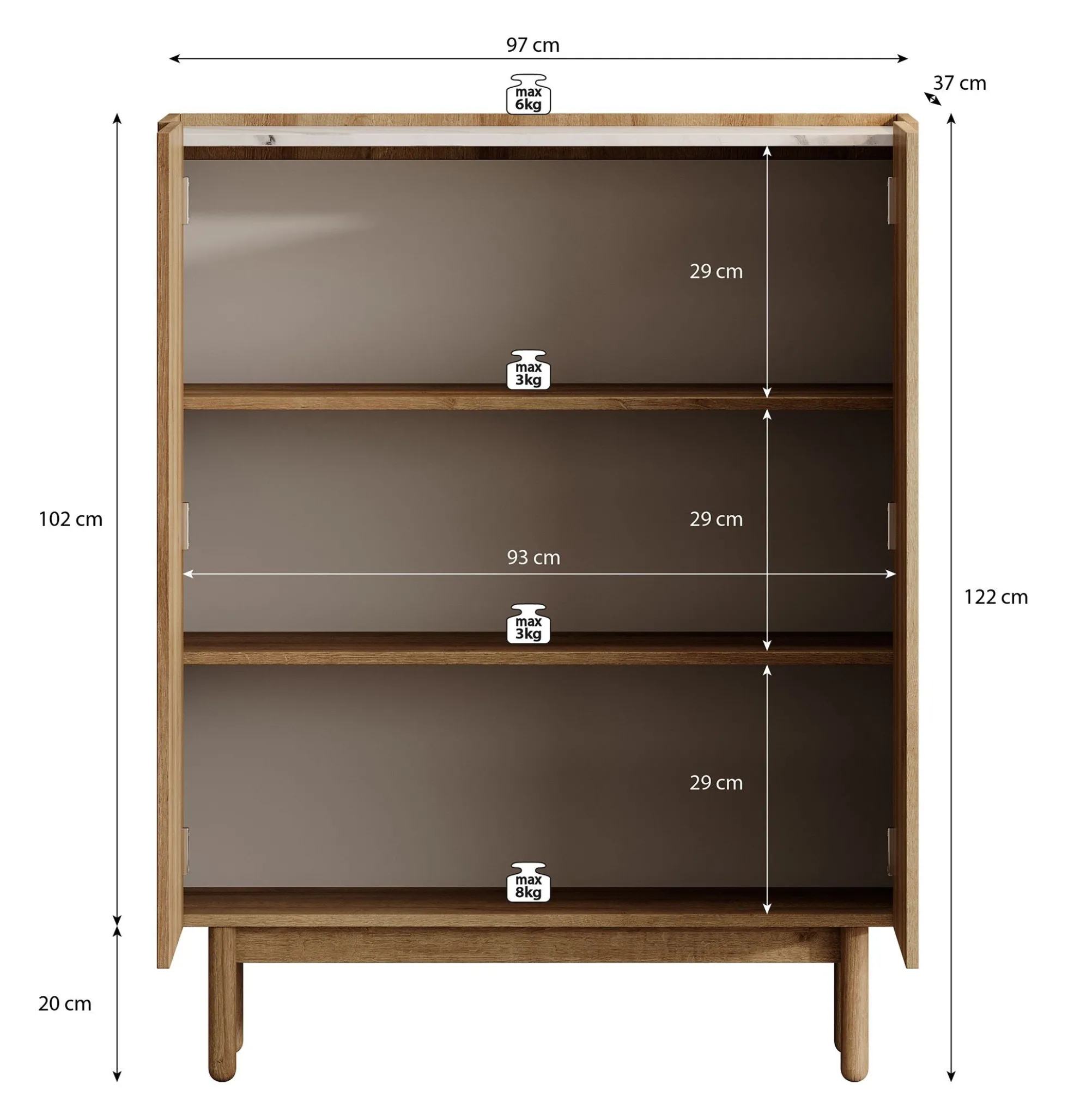 Cayenne - Dressoir - Eiken - 97x37x122 cm