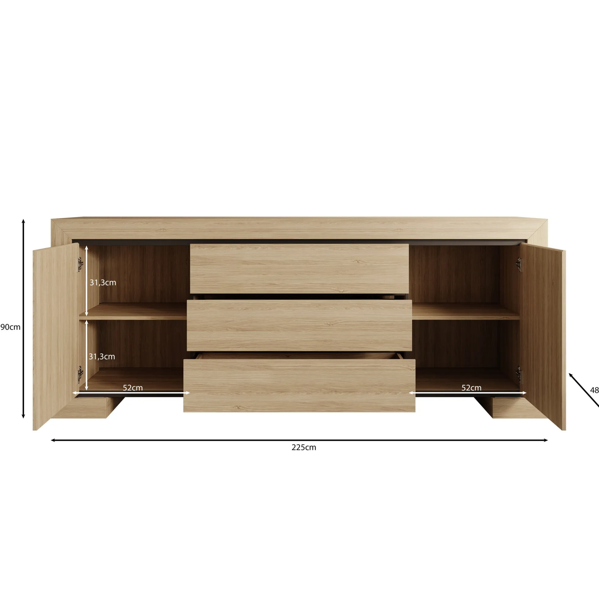Cayuga - Dressoir - Eiken - 225x48x90 cm