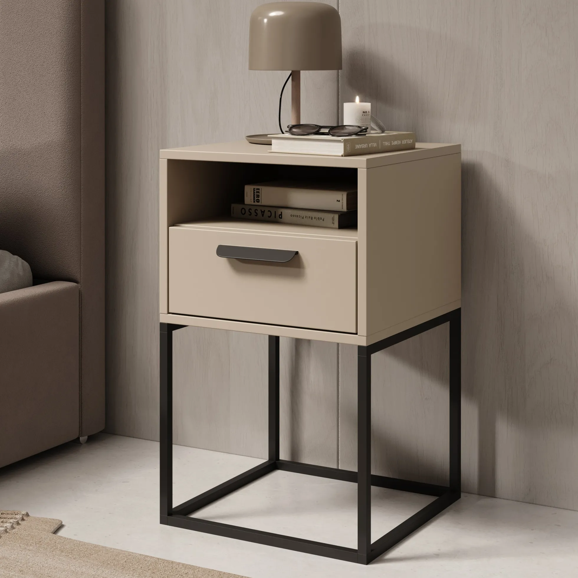 Cebu 2 - Nachtkastje - Beige - 40x39x65 cm