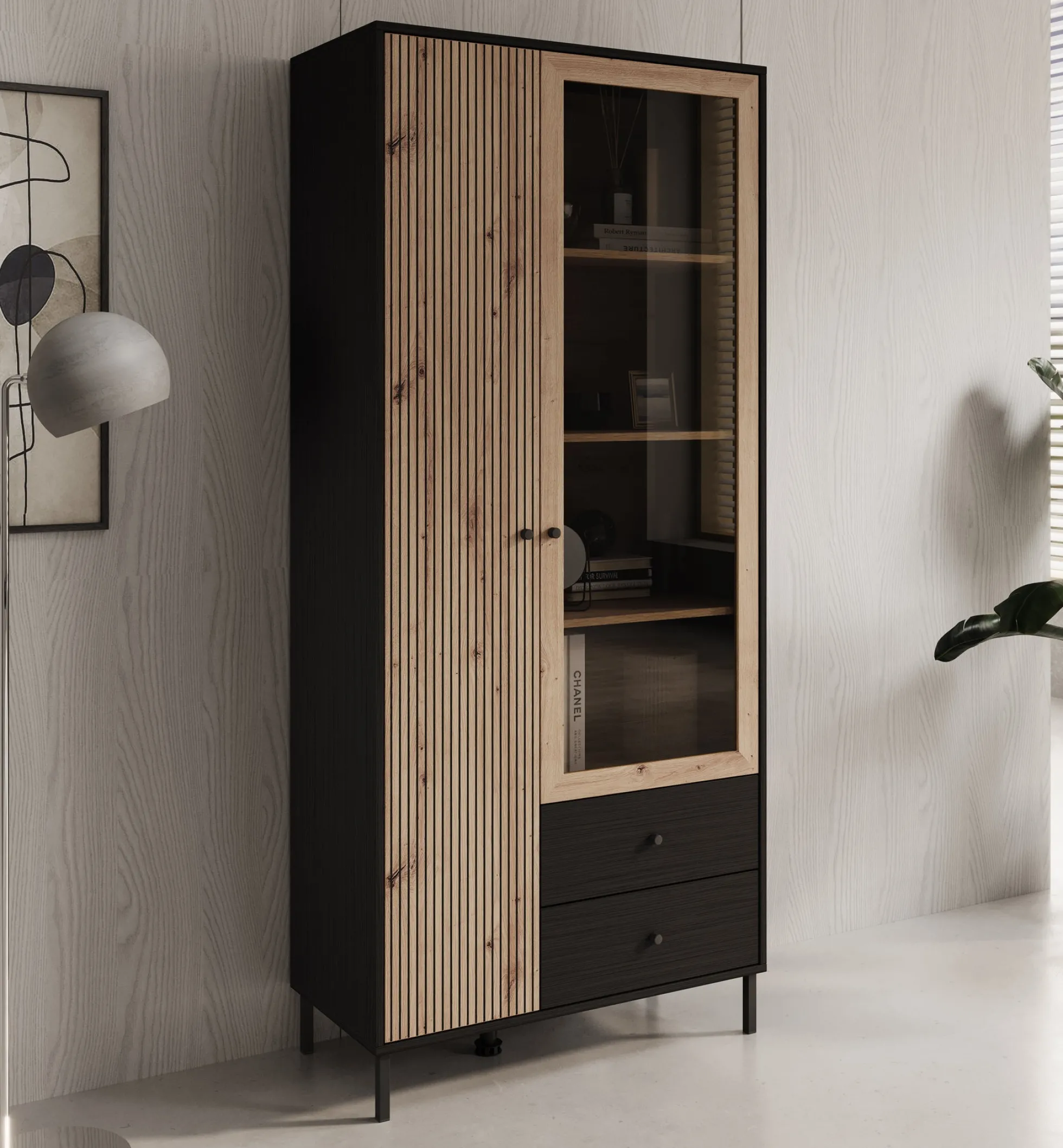 Charles 2 - Vitrinekast - Eiken - 87x40x195 cm