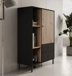 Charles 1 - Vitrinekast - Zwart - 87x40x131 cm