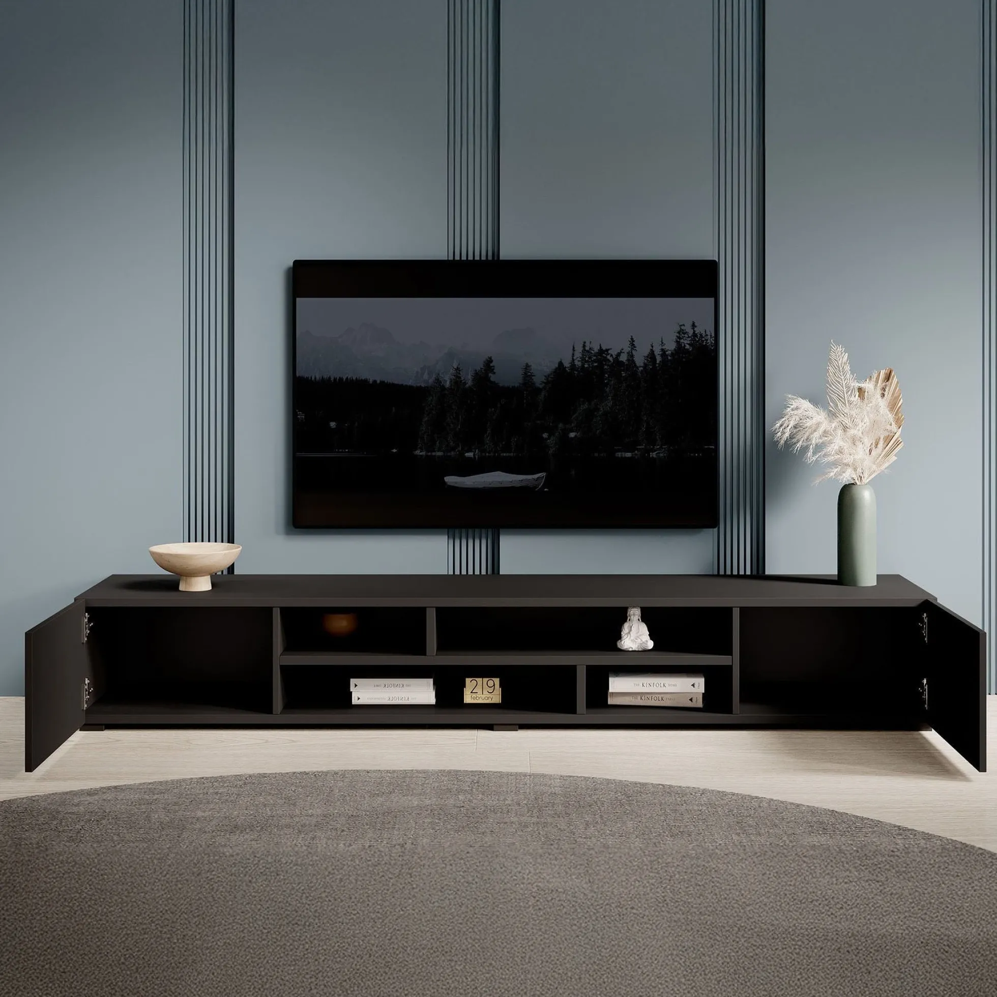 Charo - TV-Meubel - met 2 deuren - Mat zwart - 208 cm