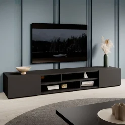Charo - TV-Meubel - met 2 deuren - Mat zwart - 208 cm