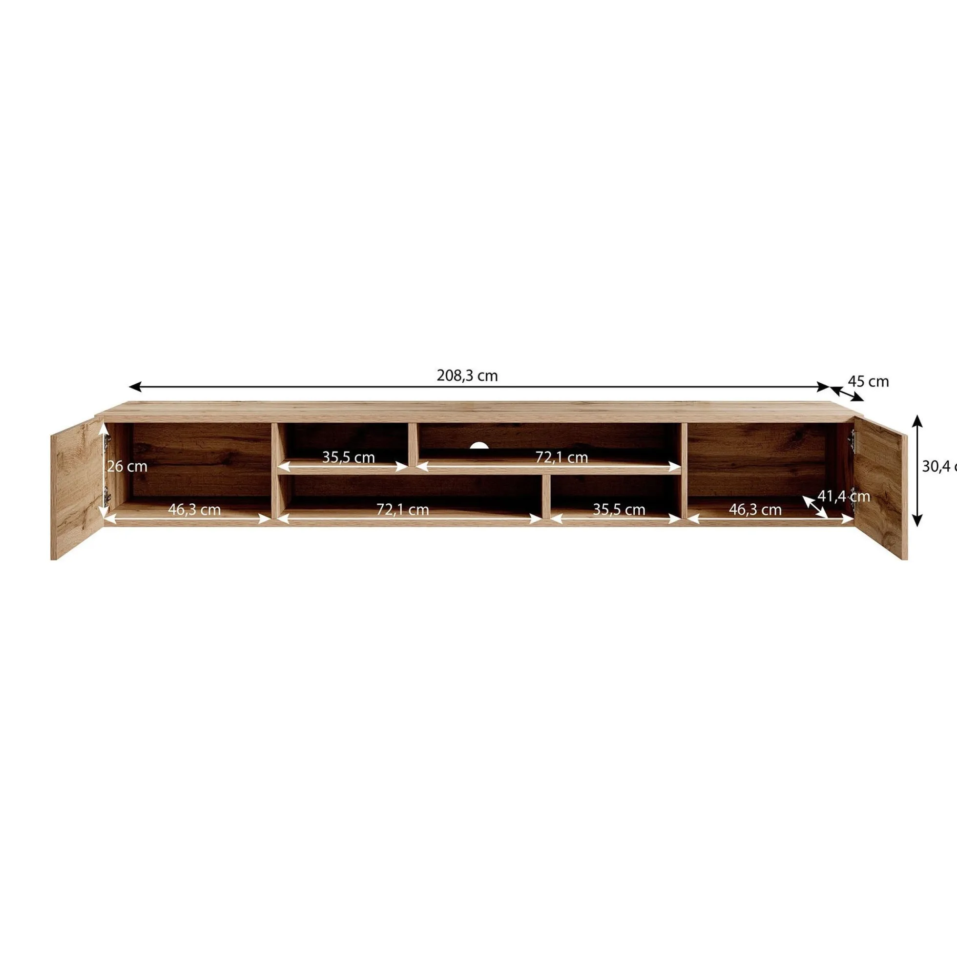Charo - TV-Meubel - met 2 deuren - Mat zwart - 208 cm