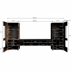 Charo - Wandmeubel - Zwart/eiken - 270x45x143 cm