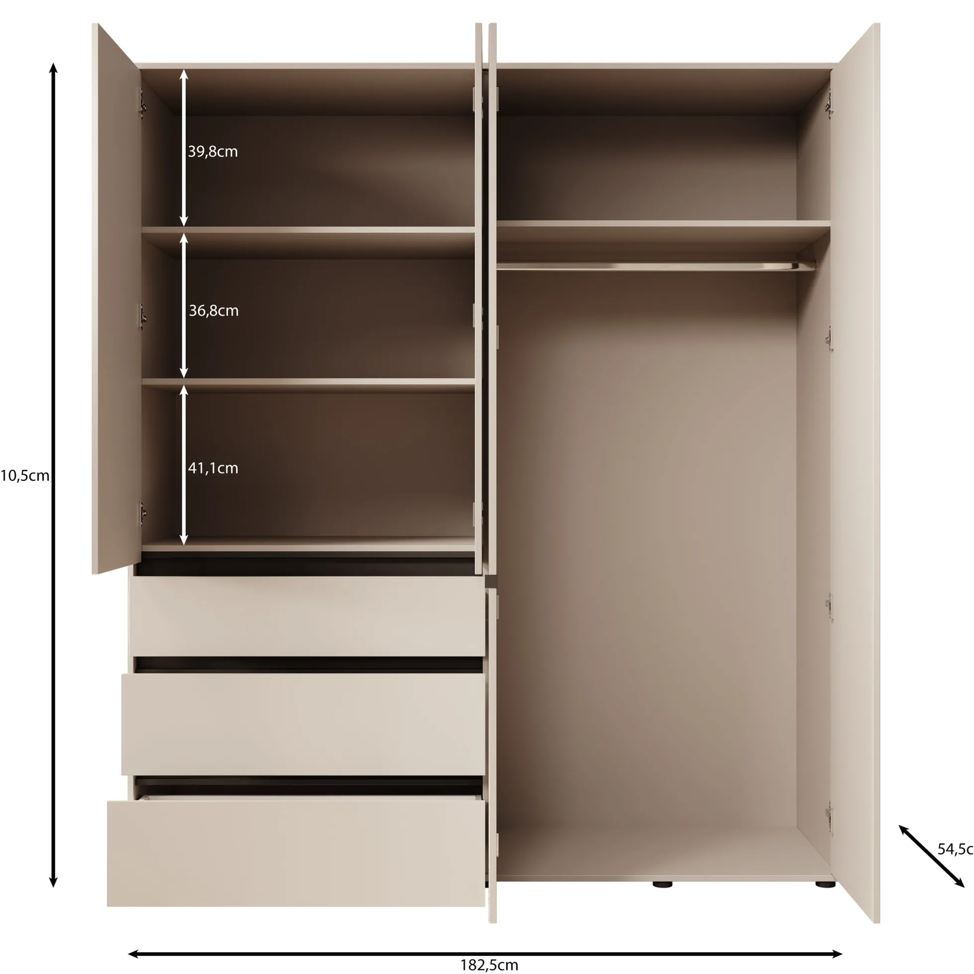 Cirelle - Kledingkast 4-deurs - Beige - 183x55x211 cm