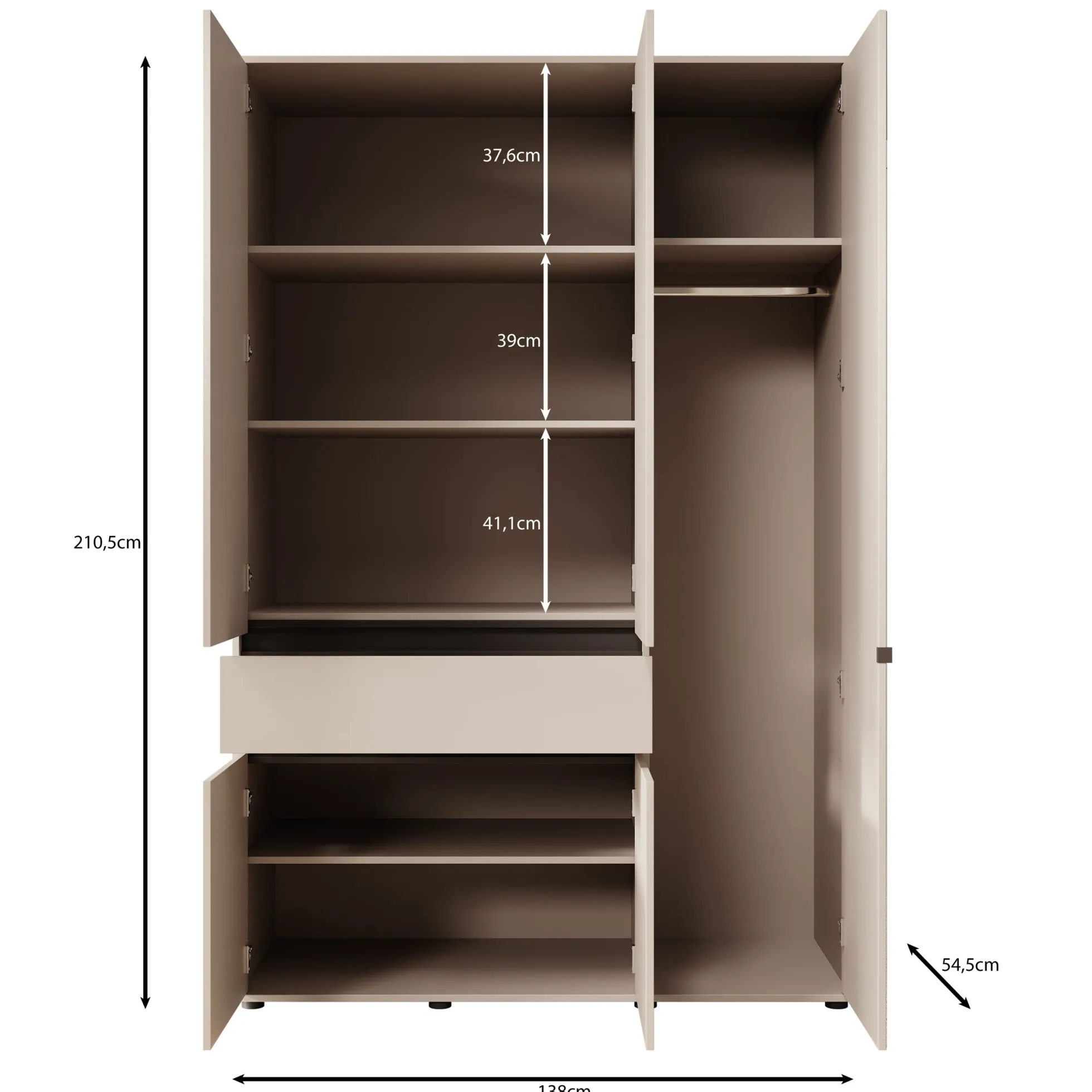 Cirelle - Kledingkast 5-deurs - Eikenpatroon - 138x55x211 cm