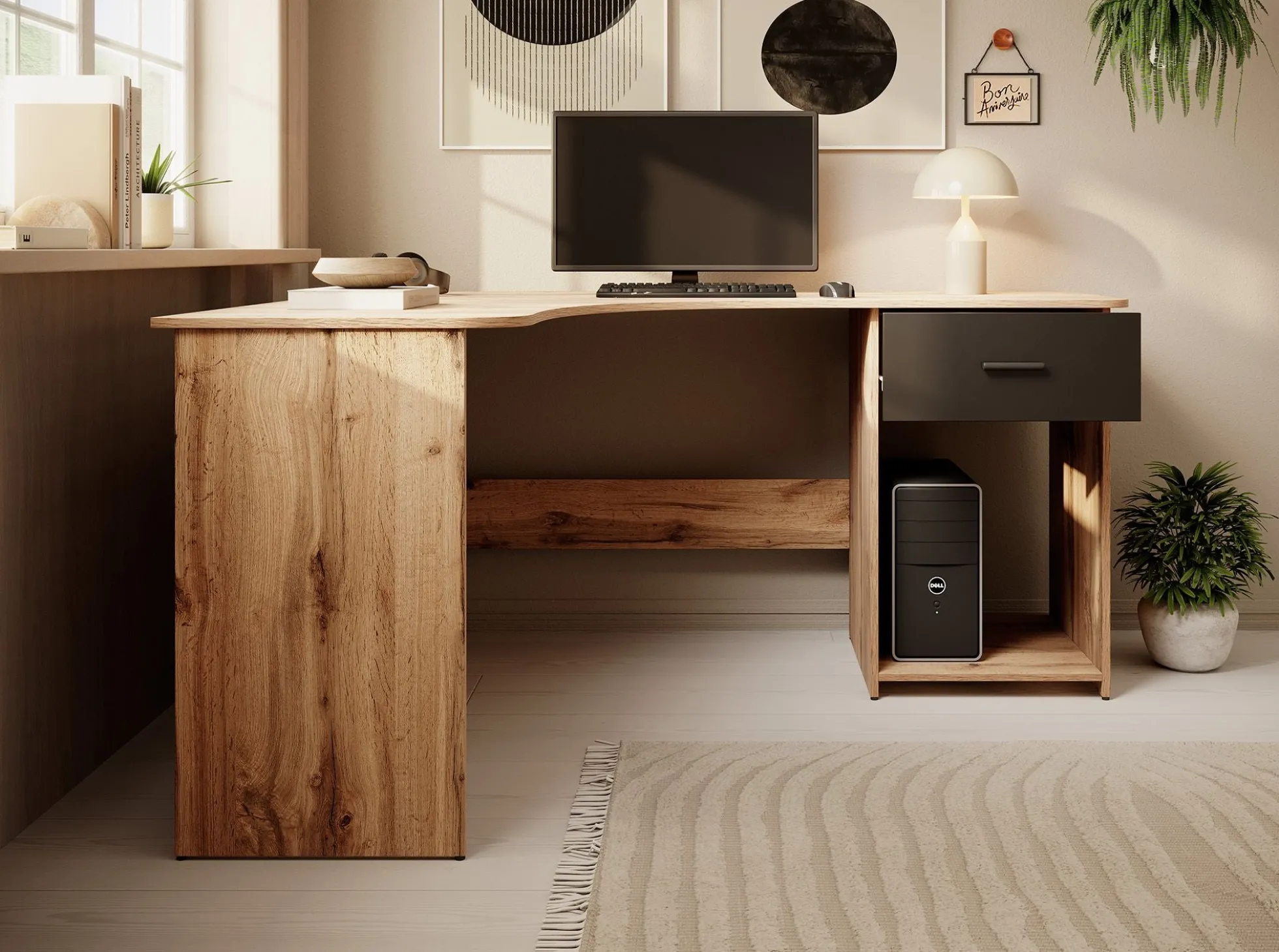 Ciudad - Bureau - Eiken/zwart - 155x125 cm