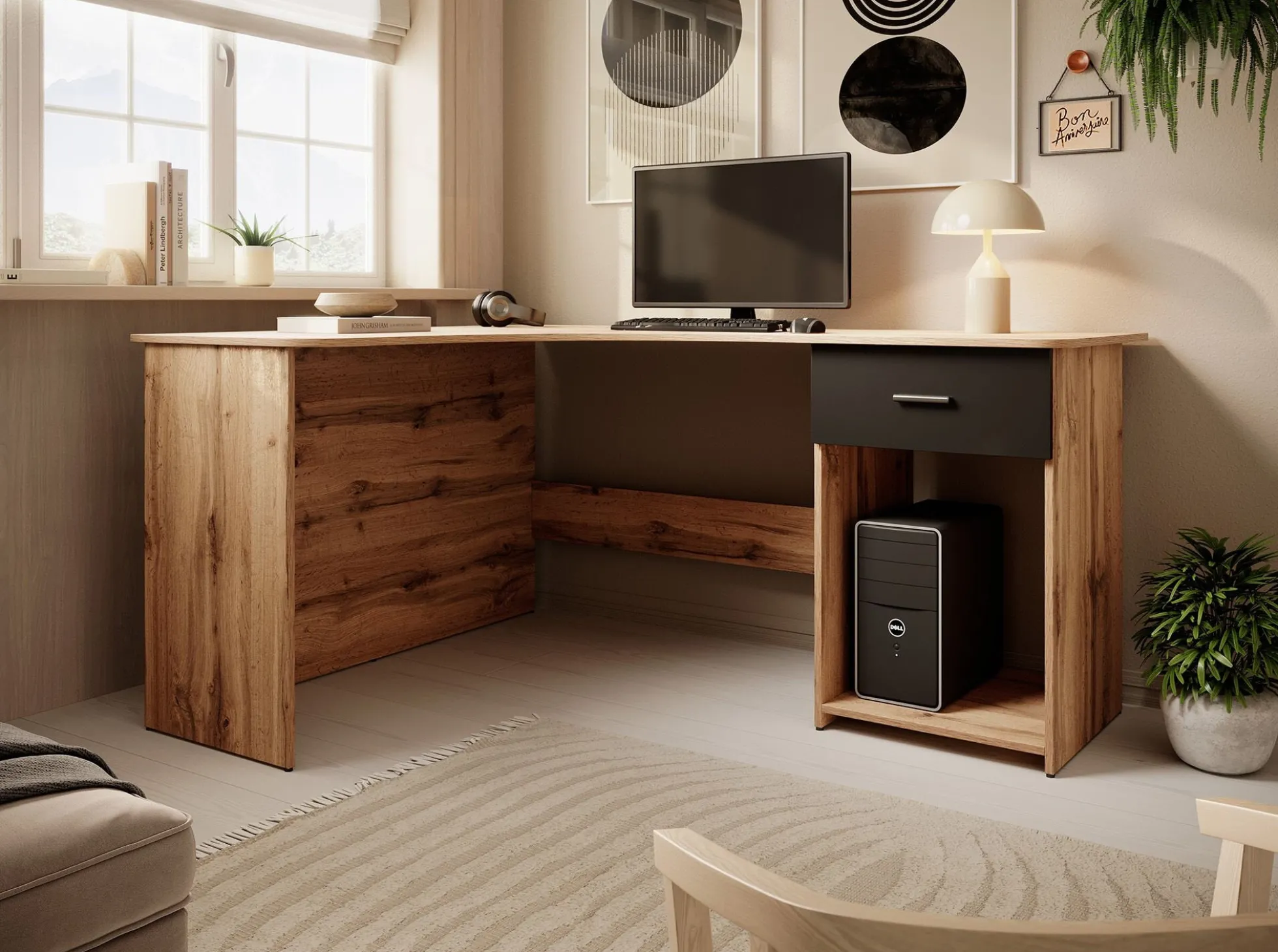 Ciudad - Bureau - Eiken/zwart - 155x125 cm