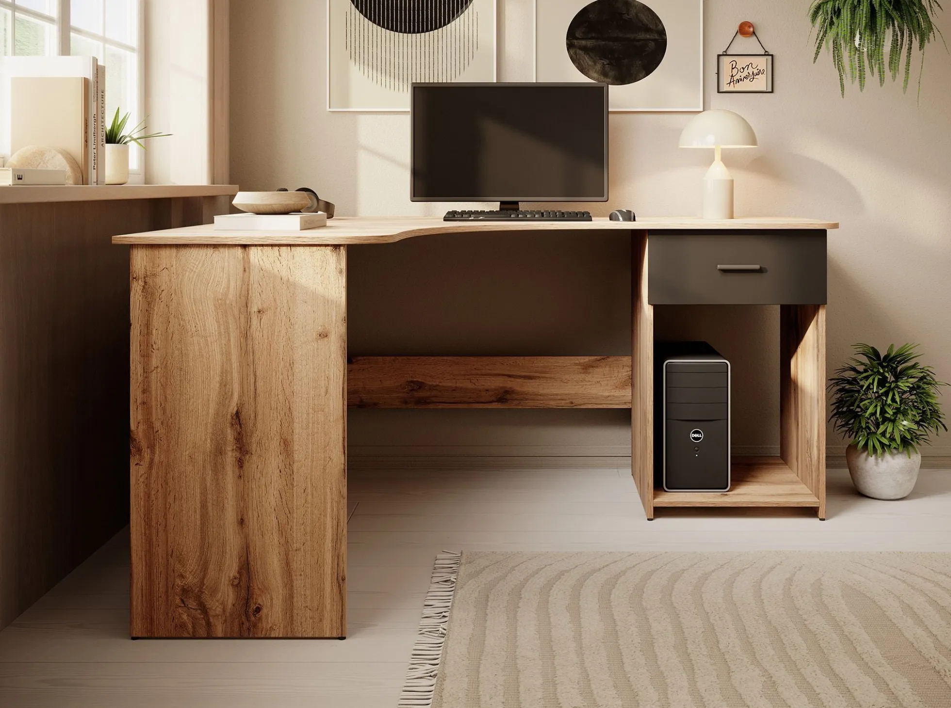 Ciudad - Bureau - Eiken/zwart - 155x125 cm