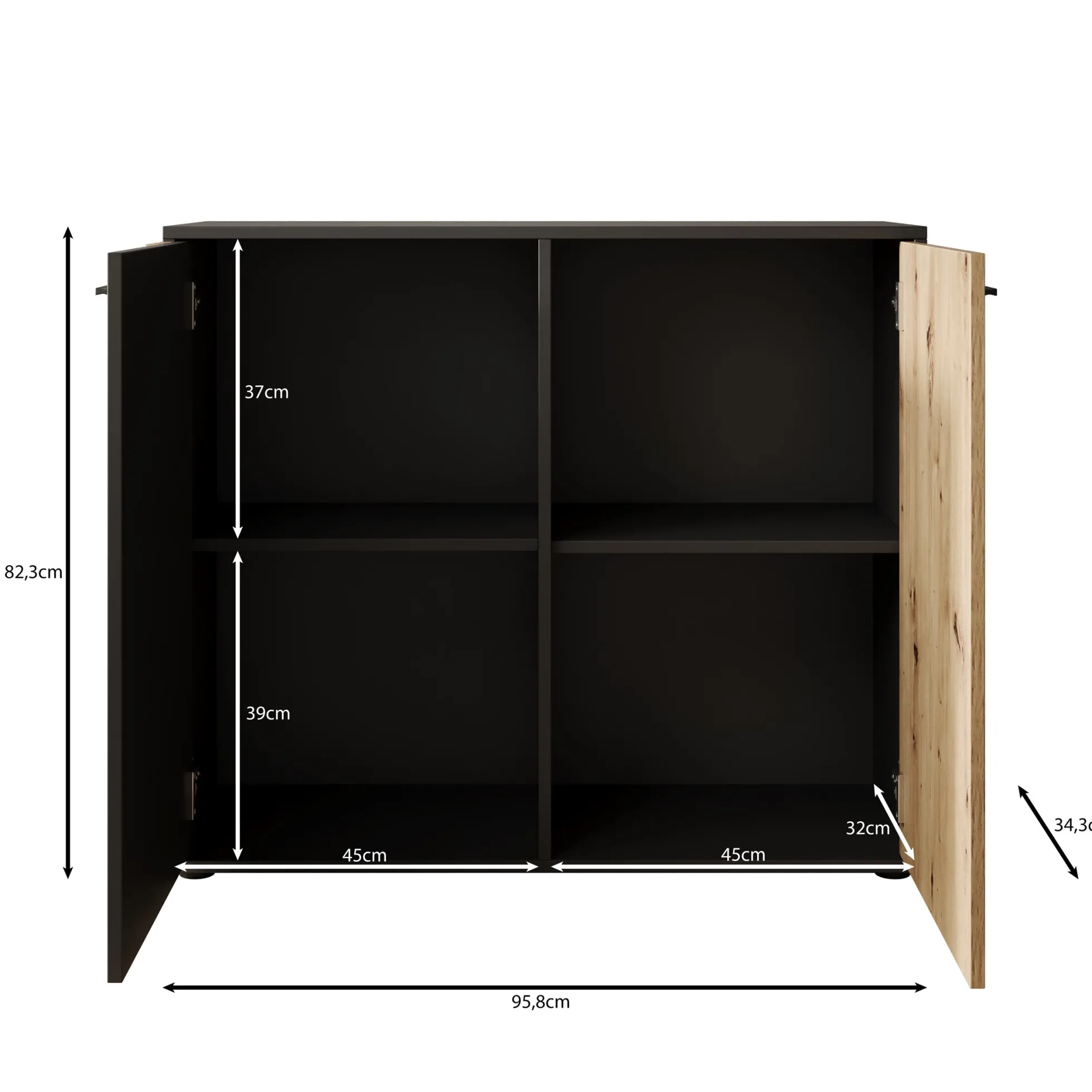 Clover - Dressoir - Eiken/Zwart - 96x34x82 cm