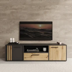Clover - TV-Meubel - Eiken/Zwart - 163x42x44 cm