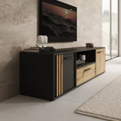 Clover - TV-Meubel - Eiken/Zwart - 163x42x44 cm