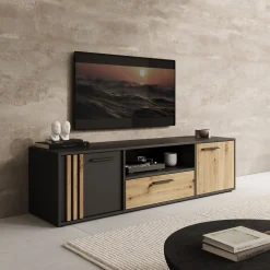 Clover - TV-Meubel - Eiken/Zwart - 163x42x44 cm