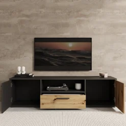 Clover - TV-Meubel - Eiken/Zwart - 163x42x44 cm