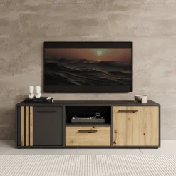 Clover - TV-Meubel - Eiken/Zwart - 143x42x44 cm