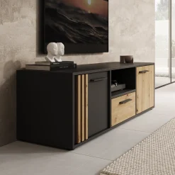 Clover - TV-Meubel - Eiken/Zwart - 143x42x44 cm