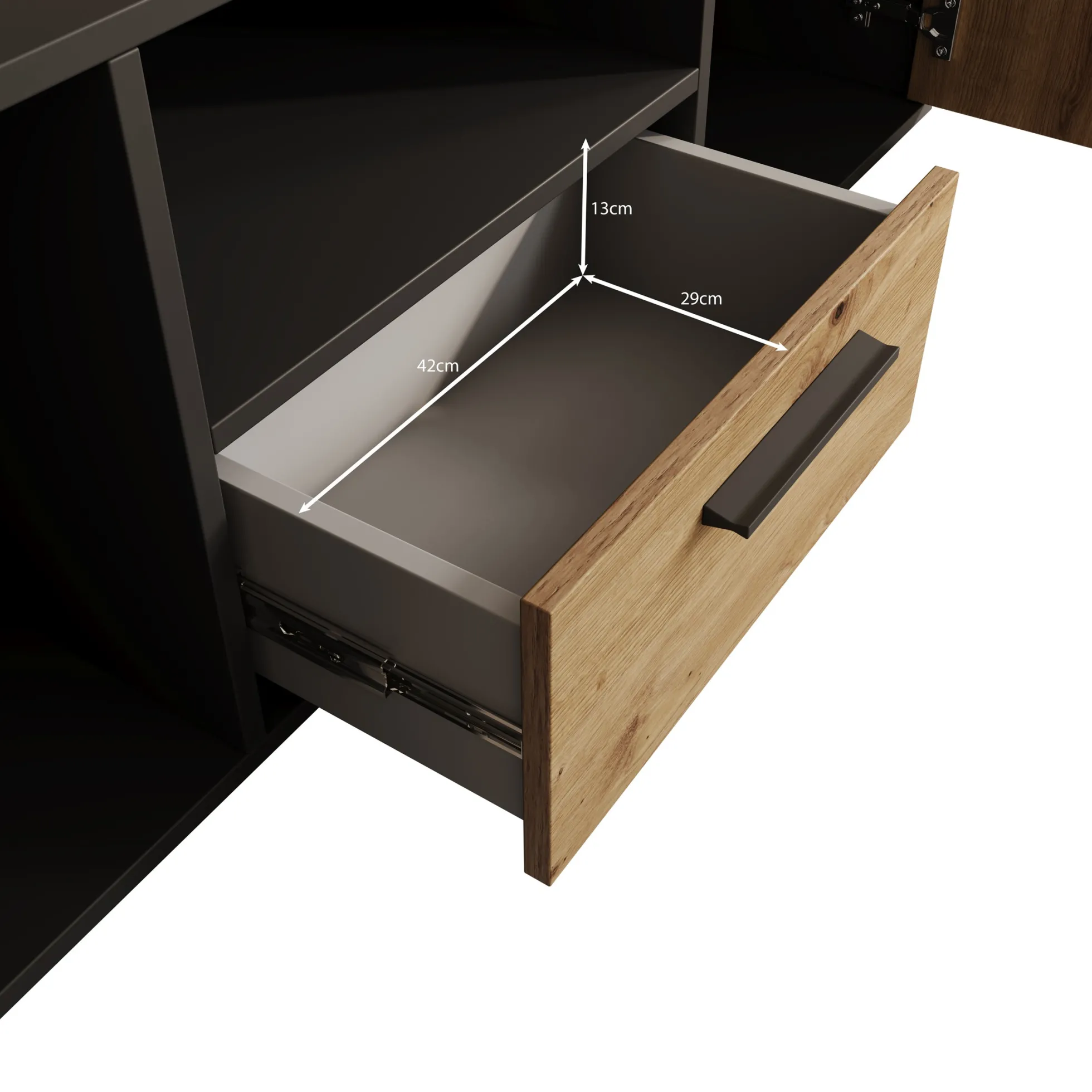 Clover - TV-Meubel - Eiken/Zwart - 143x42x44 cm