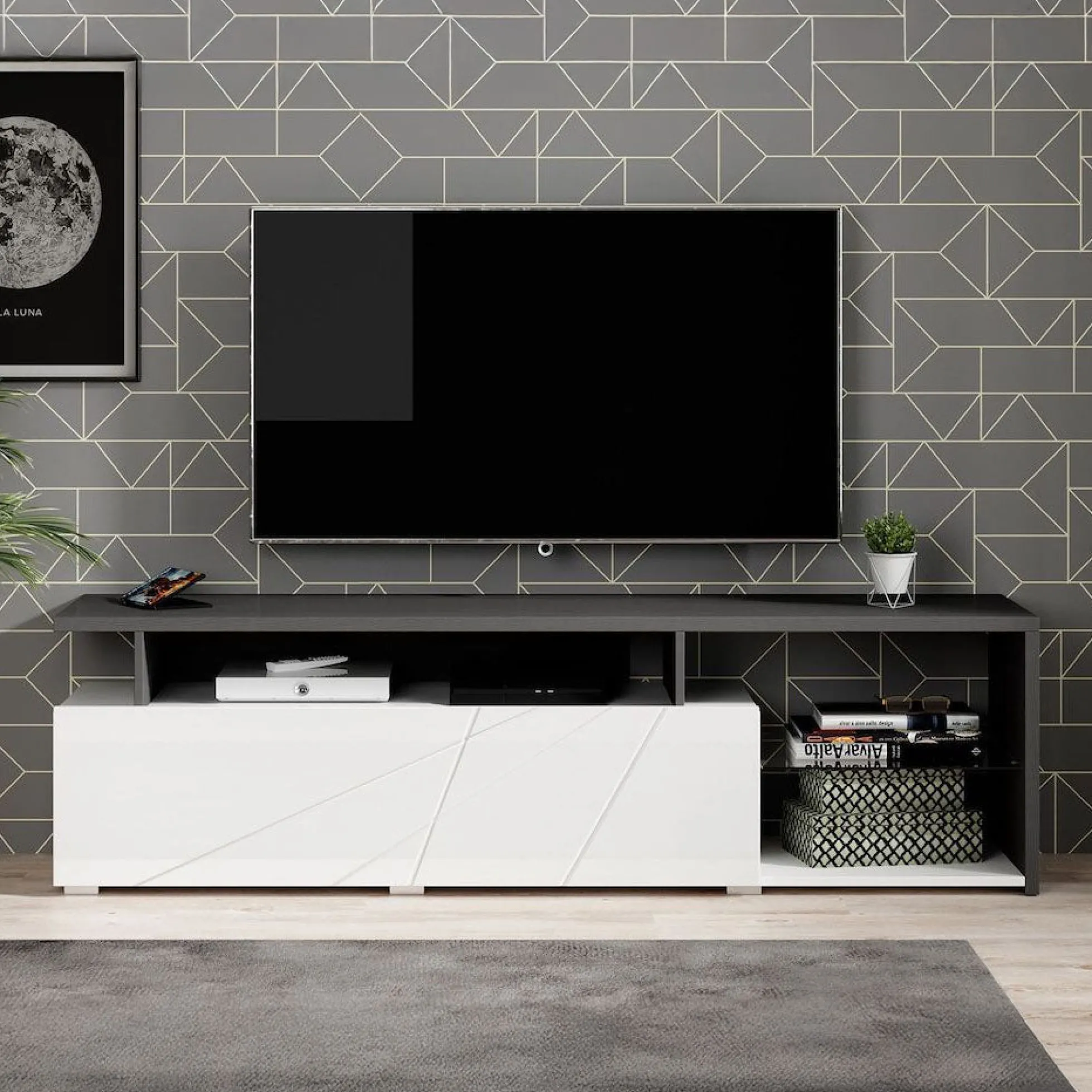 Colin - TV-Meubel - Wit/zwart - 170 cm