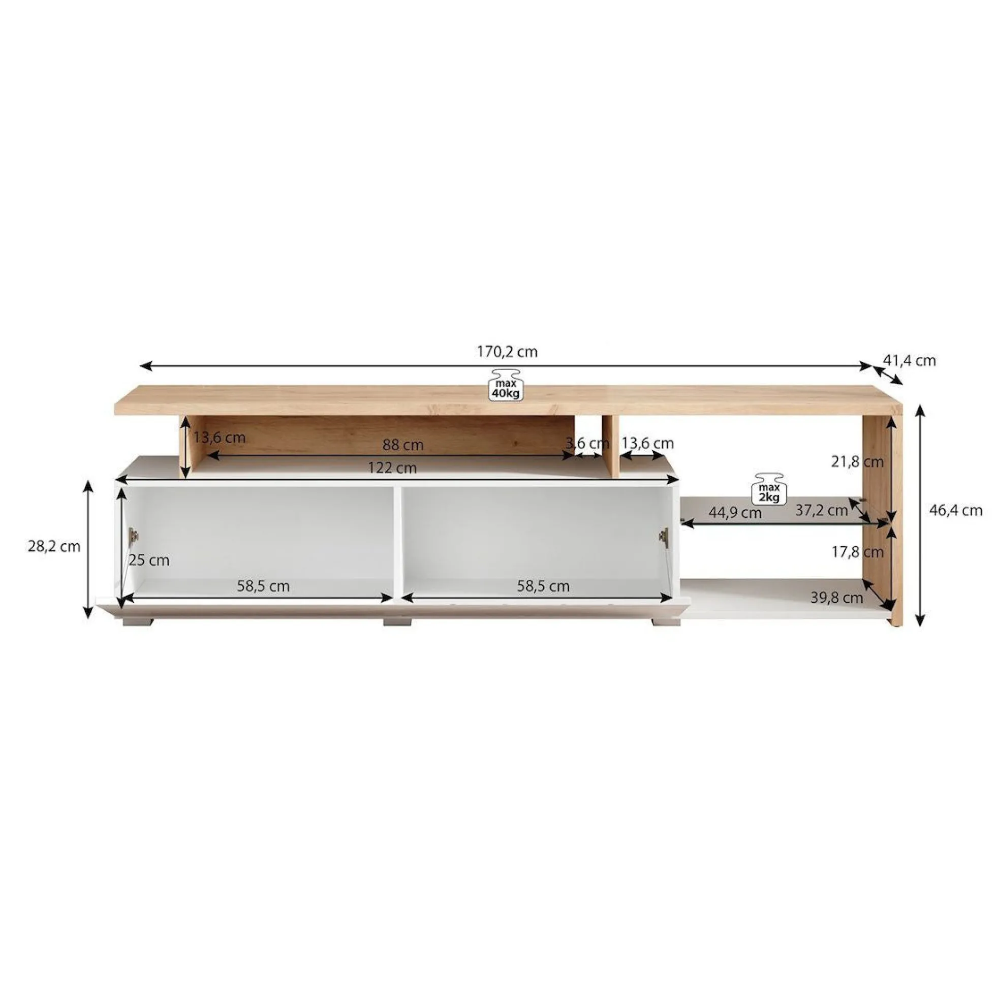 Colin - TV-Meubel - Wit/zwart - 170 cm