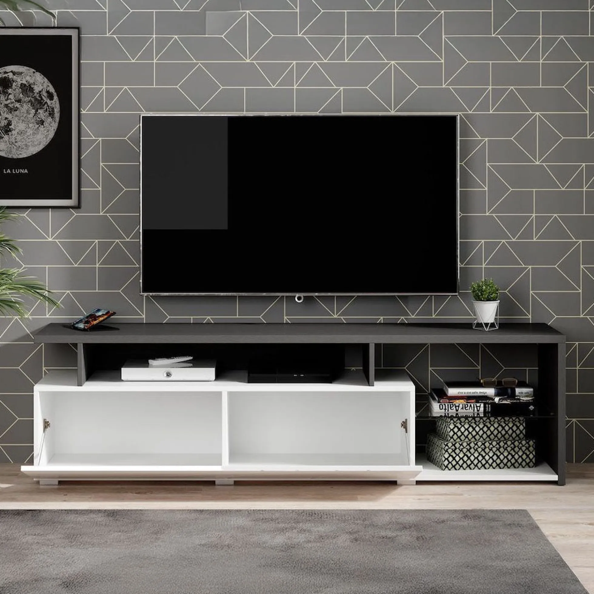 Colin - TV-Meubel - Wit/zwart - 170 cm