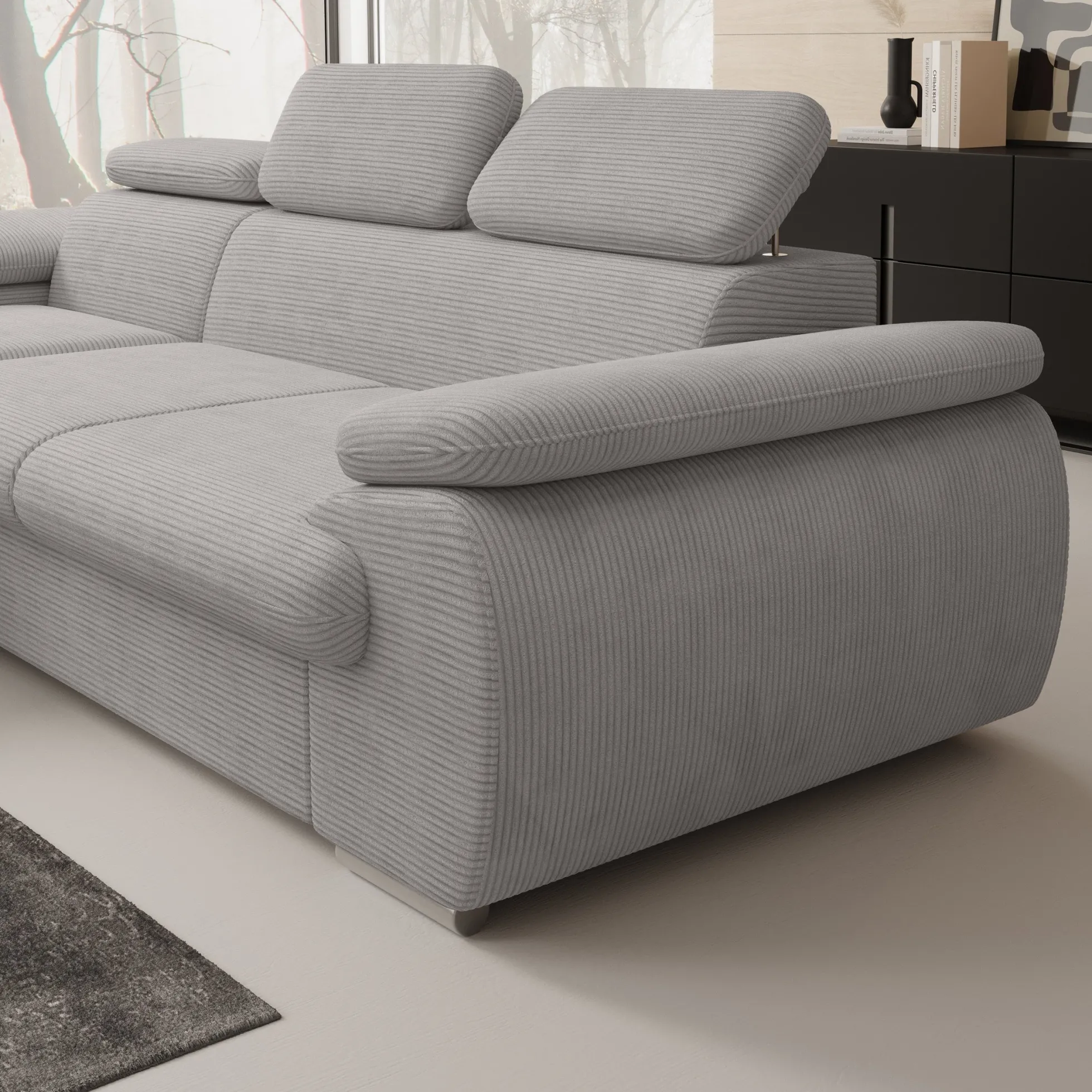 Cordoba - Hoekbank 3-zits met chaise longue - Ribstof grijs - Links