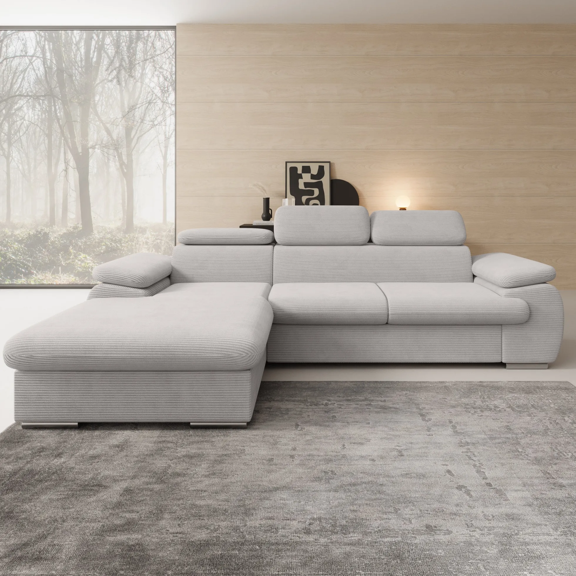 Cordoba - Hoekbank 3-zits met chaise longue - Ribstof grijs - Links